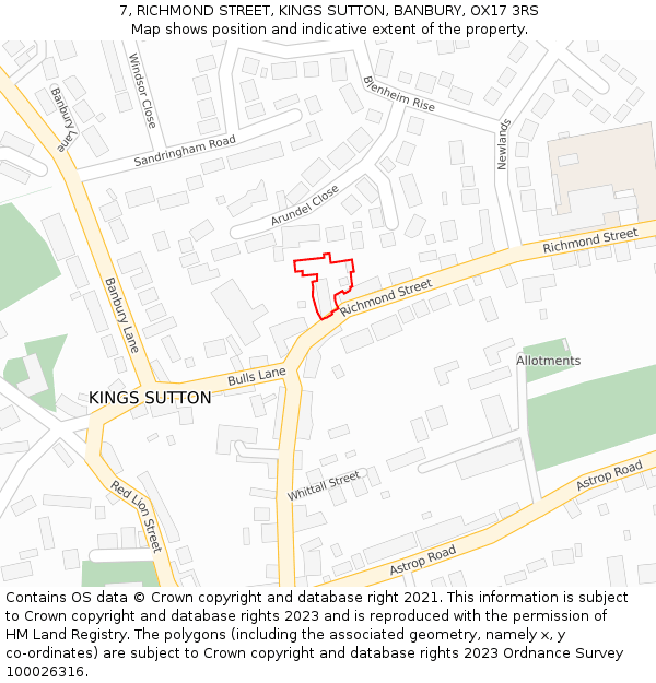 7, RICHMOND STREET, KINGS SUTTON, BANBURY, OX17 3RS: Location map and indicative extent of plot