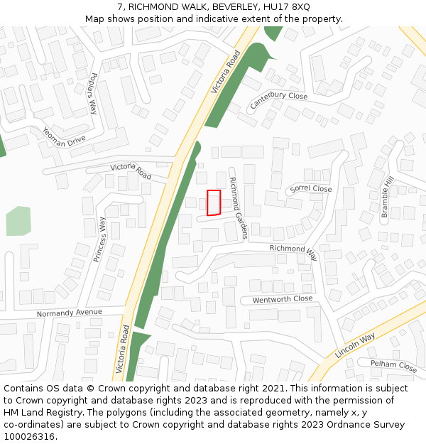 7, RICHMOND WALK, BEVERLEY, HU17 8XQ: Location map and indicative extent of plot