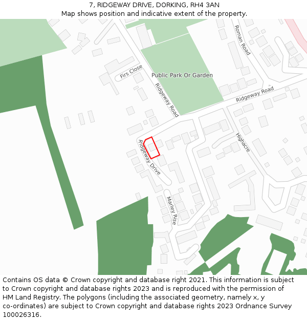 7, RIDGEWAY DRIVE, DORKING, RH4 3AN: Location map and indicative extent of plot