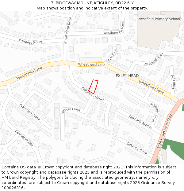 7, RIDGEWAY MOUNT, KEIGHLEY, BD22 6LY: Location map and indicative extent of plot