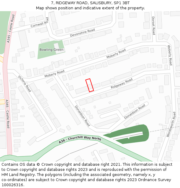 7, RIDGEWAY ROAD, SALISBURY, SP1 3BT: Location map and indicative extent of plot