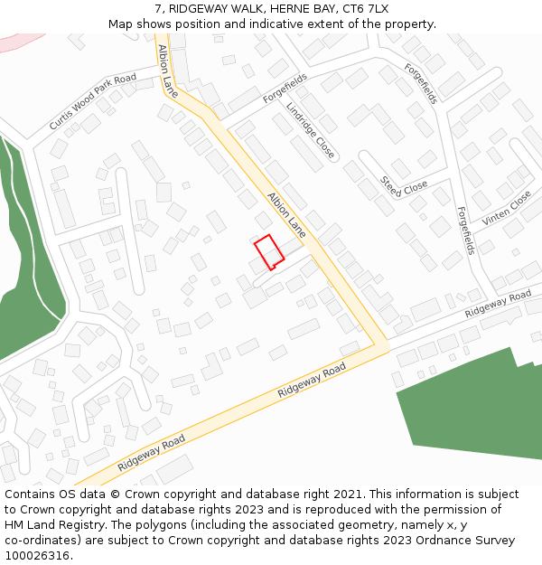 7, RIDGEWAY WALK, HERNE BAY, CT6 7LX: Location map and indicative extent of plot