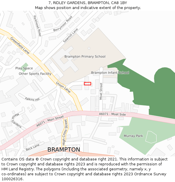 7, RIDLEY GARDENS, BRAMPTON, CA8 1BY: Location map and indicative extent of plot