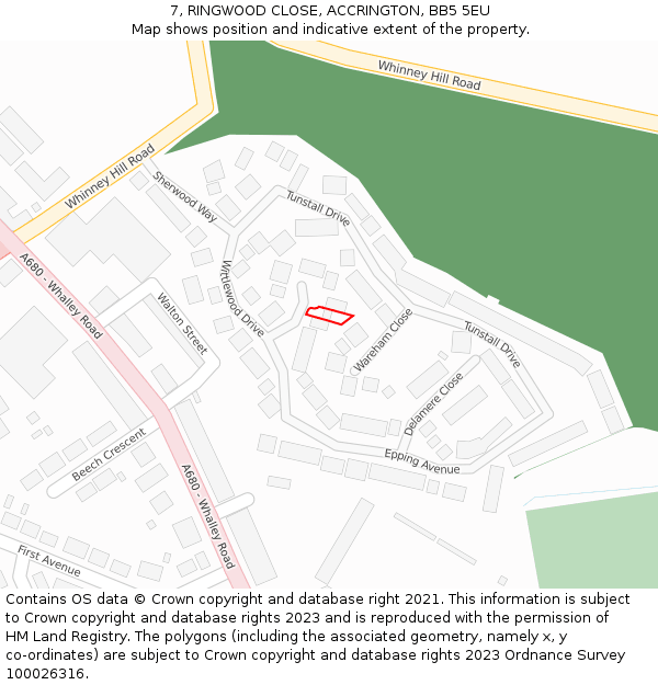 7, RINGWOOD CLOSE, ACCRINGTON, BB5 5EU: Location map and indicative extent of plot