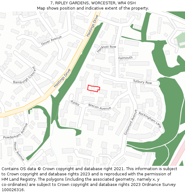 7, RIPLEY GARDENS, WORCESTER, WR4 0SH: Location map and indicative extent of plot