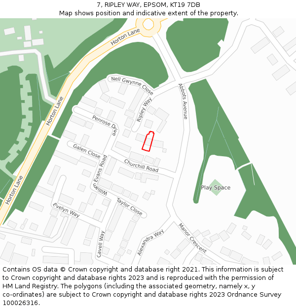 7, RIPLEY WAY, EPSOM, KT19 7DB: Location map and indicative extent of plot