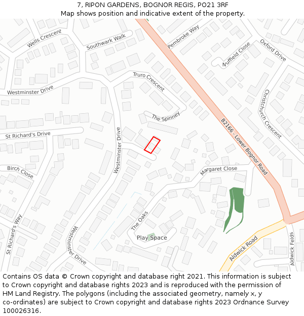 7, RIPON GARDENS, BOGNOR REGIS, PO21 3RF: Location map and indicative extent of plot