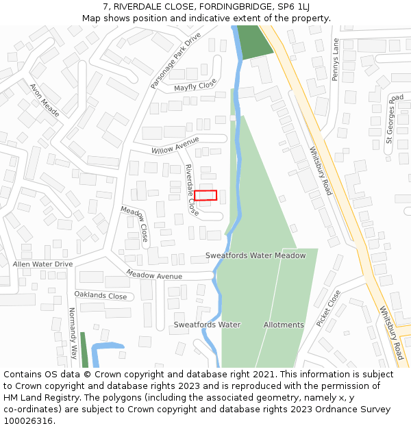 7, RIVERDALE CLOSE, FORDINGBRIDGE, SP6 1LJ: Location map and indicative extent of plot