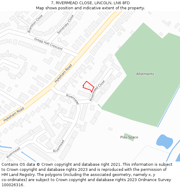 7, RIVERMEAD CLOSE, LINCOLN, LN6 8FD: Location map and indicative extent of plot