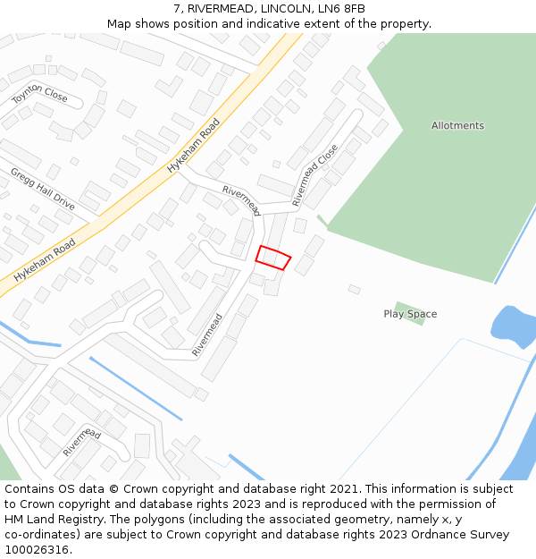 7, RIVERMEAD, LINCOLN, LN6 8FB: Location map and indicative extent of plot