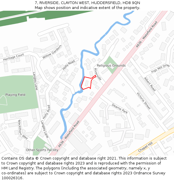 7, RIVERSIDE, CLAYTON WEST, HUDDERSFIELD, HD8 9QN: Location map and indicative extent of plot