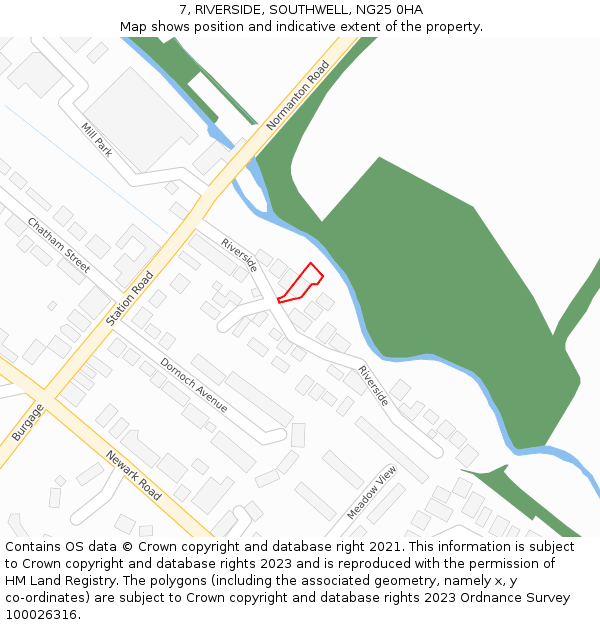 7, RIVERSIDE, SOUTHWELL, NG25 0HA: Location map and indicative extent of plot