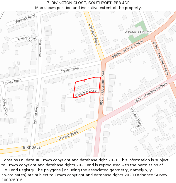 7, RIVINGTON CLOSE, SOUTHPORT, PR8 4DP: Location map and indicative extent of plot