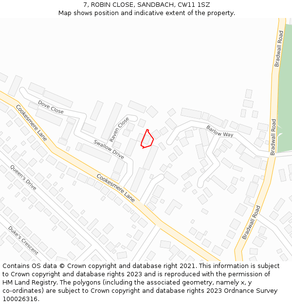 7, ROBIN CLOSE, SANDBACH, CW11 1SZ: Location map and indicative extent of plot