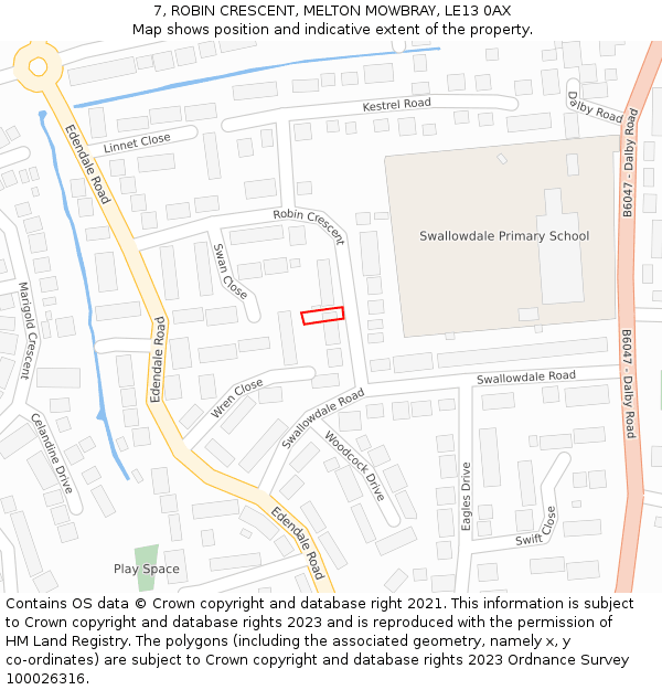 7, ROBIN CRESCENT, MELTON MOWBRAY, LE13 0AX: Location map and indicative extent of plot