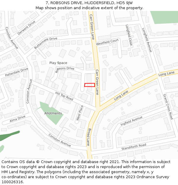 7, ROBSONS DRIVE, HUDDERSFIELD, HD5 9JW: Location map and indicative extent of plot