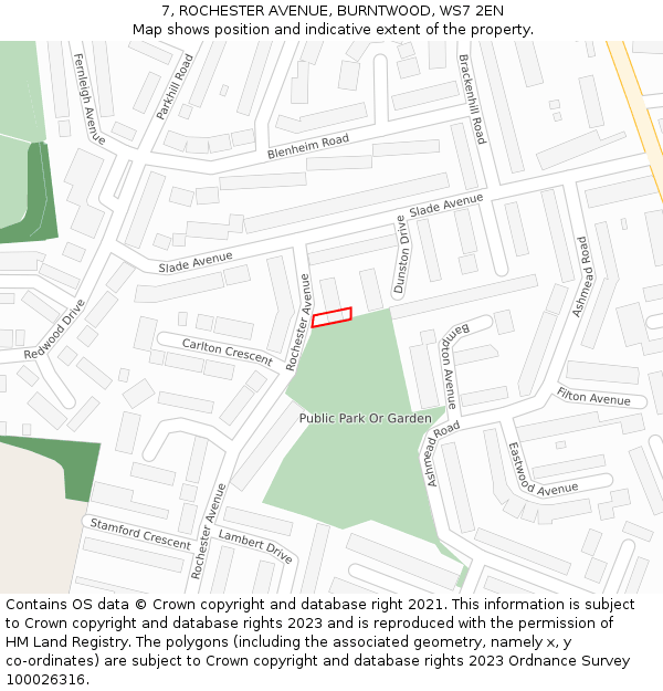 7, ROCHESTER AVENUE, BURNTWOOD, WS7 2EN: Location map and indicative extent of plot