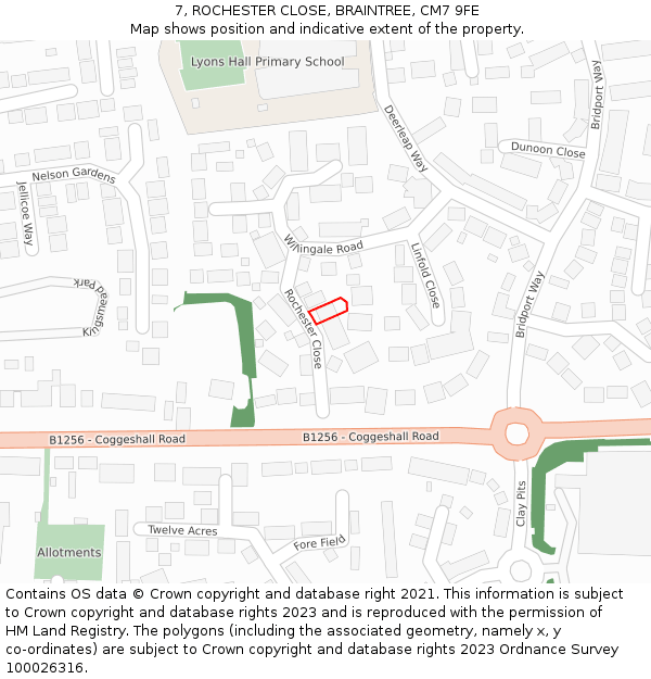 7, ROCHESTER CLOSE, BRAINTREE, CM7 9FE: Location map and indicative extent of plot