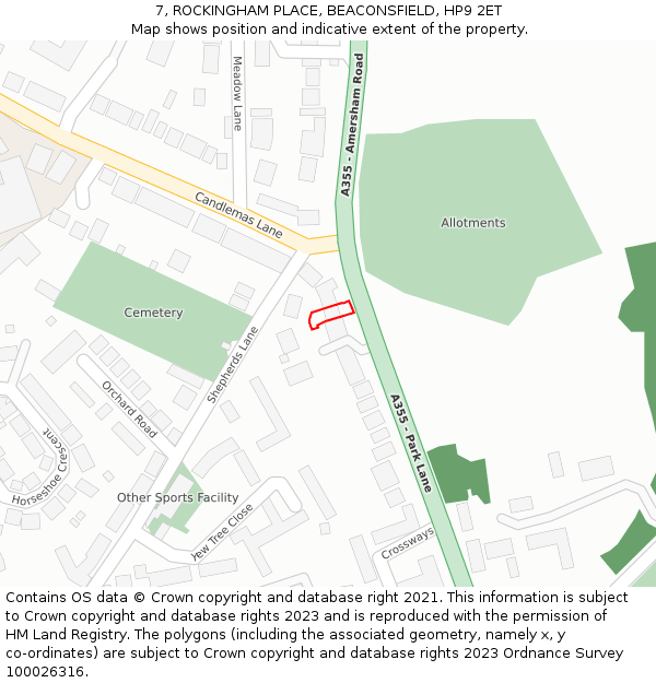 7, ROCKINGHAM PLACE, BEACONSFIELD, HP9 2ET: Location map and indicative extent of plot