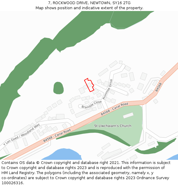 7, ROCKWOOD DRIVE, NEWTOWN, SY16 2TG: Location map and indicative extent of plot