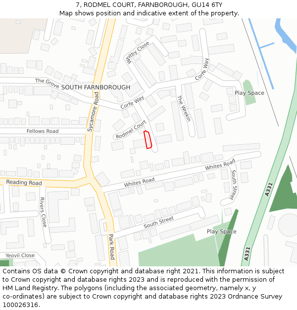 7, RODMEL COURT, FARNBOROUGH, GU14 6TY: Location map and indicative extent of plot