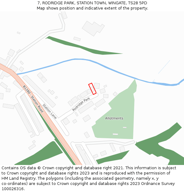 7, RODRIDGE PARK, STATION TOWN, WINGATE, TS28 5PD: Location map and indicative extent of plot