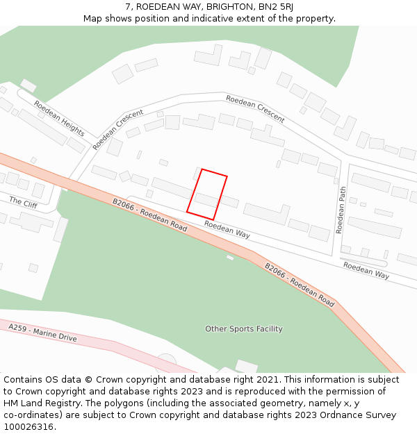 7, ROEDEAN WAY, BRIGHTON, BN2 5RJ: Location map and indicative extent of plot