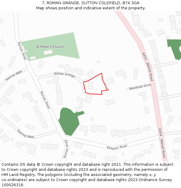 7, ROMAN GRANGE, SUTTON COLDFIELD, B74 3GA: Location map and indicative extent of plot