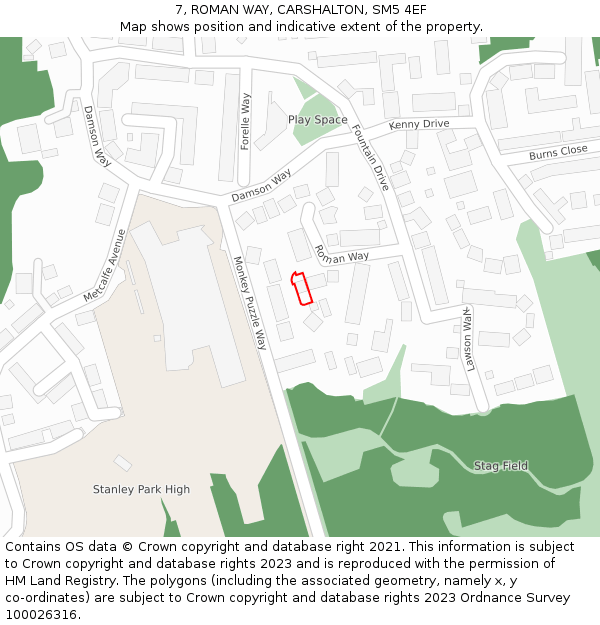 7, ROMAN WAY, CARSHALTON, SM5 4EF: Location map and indicative extent of plot