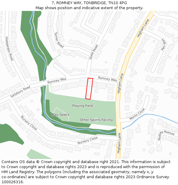 7, ROMNEY WAY, TONBRIDGE, TN10 4PG: Location map and indicative extent of plot