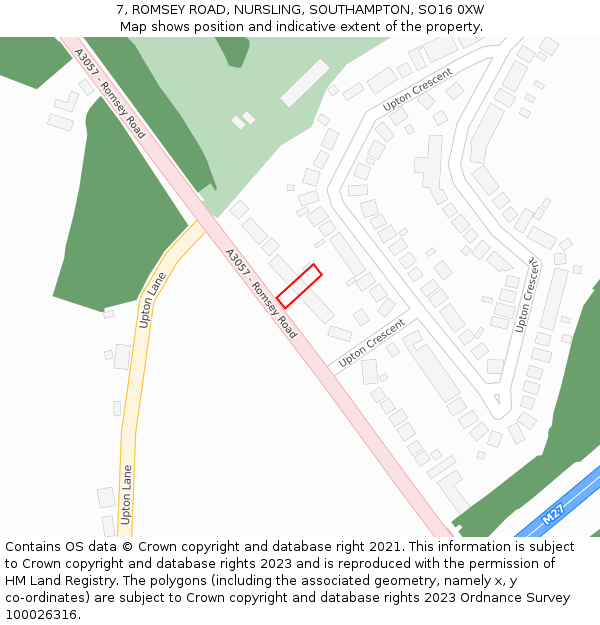 7, ROMSEY ROAD, NURSLING, SOUTHAMPTON, SO16 0XW: Location map and indicative extent of plot