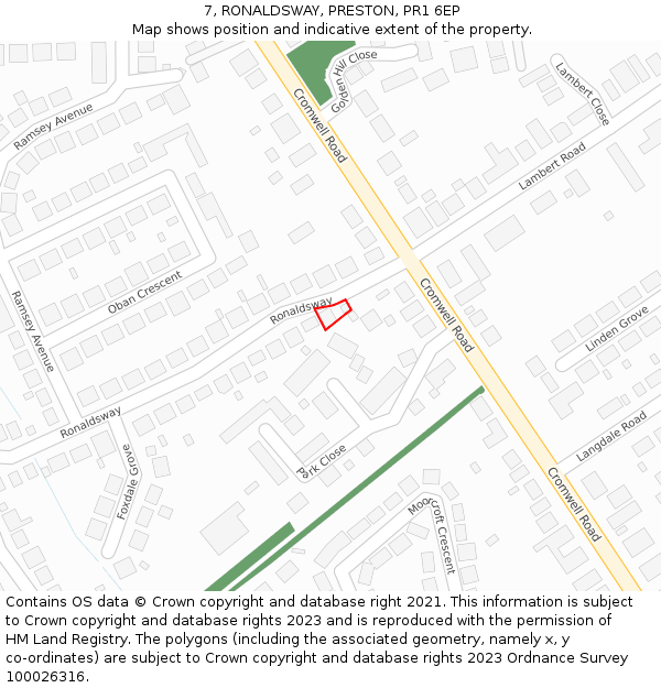 7, RONALDSWAY, PRESTON, PR1 6EP: Location map and indicative extent of plot