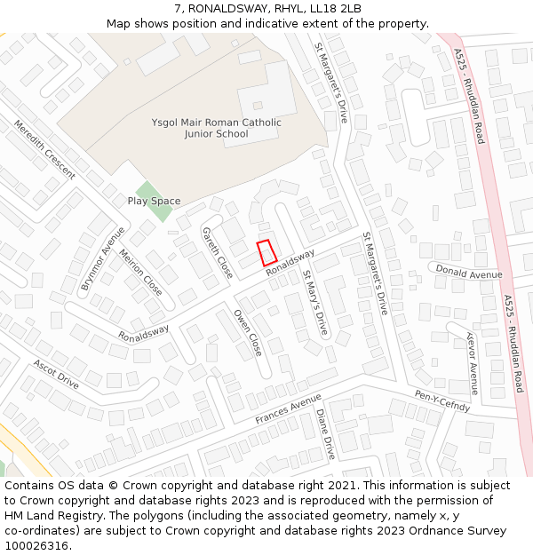 7, RONALDSWAY, RHYL, LL18 2LB: Location map and indicative extent of plot