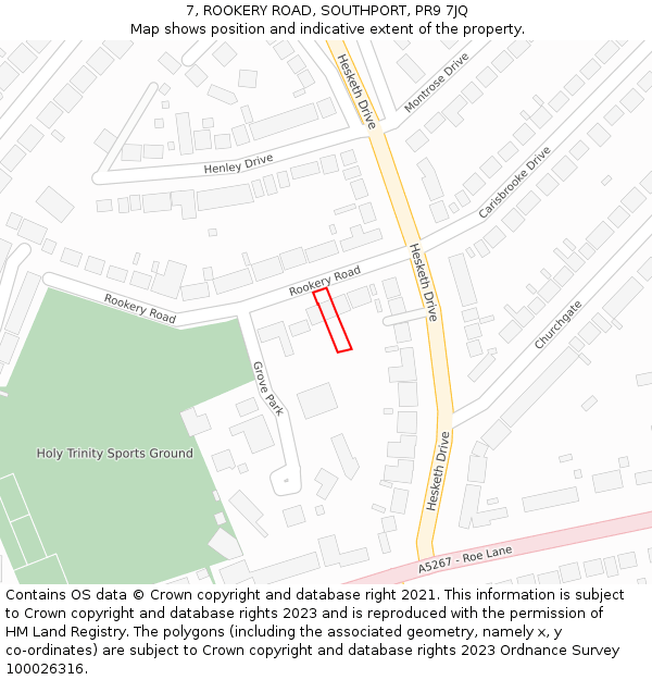 7, ROOKERY ROAD, SOUTHPORT, PR9 7JQ: Location map and indicative extent of plot