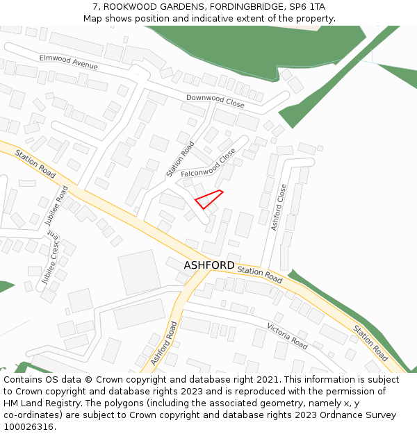 7, ROOKWOOD GARDENS, FORDINGBRIDGE, SP6 1TA: Location map and indicative extent of plot