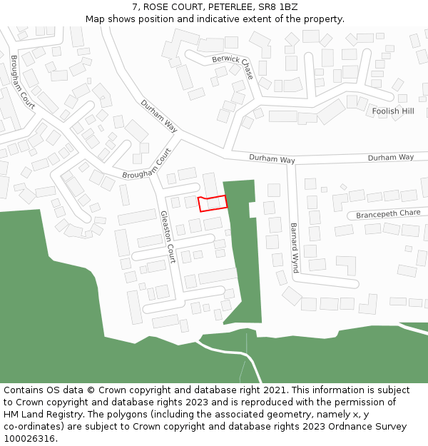 7, ROSE COURT, PETERLEE, SR8 1BZ: Location map and indicative extent of plot