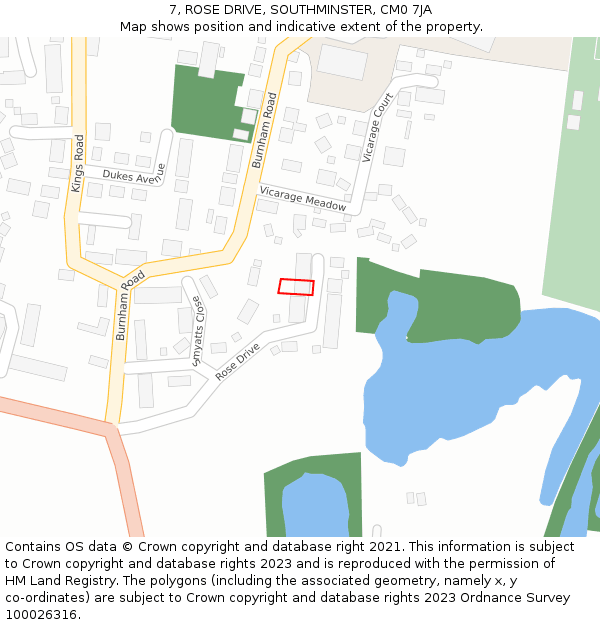 7, ROSE DRIVE, SOUTHMINSTER, CM0 7JA: Location map and indicative extent of plot