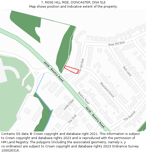 7, ROSE HILL RISE, DONCASTER, DN4 5LE: Location map and indicative extent of plot