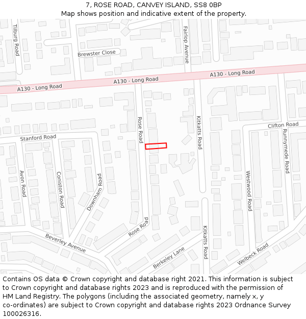 7, ROSE ROAD, CANVEY ISLAND, SS8 0BP: Location map and indicative extent of plot