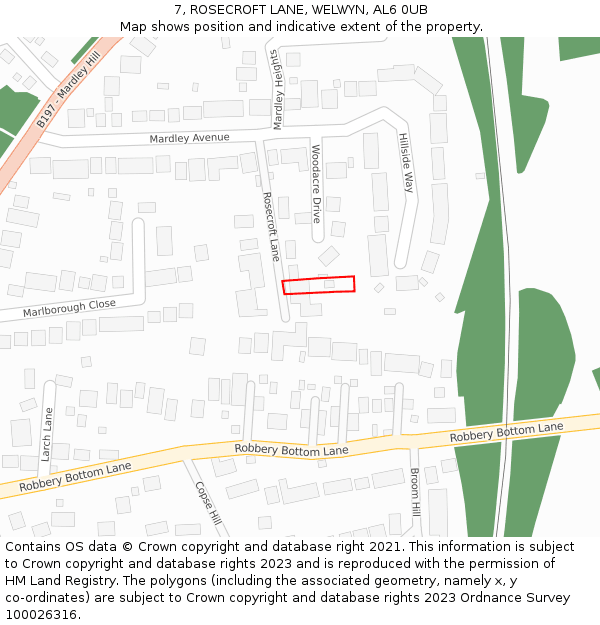 7, ROSECROFT LANE, WELWYN, AL6 0UB: Location map and indicative extent of plot