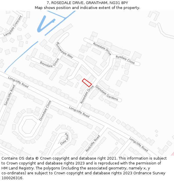 7, ROSEDALE DRIVE, GRANTHAM, NG31 8PY: Location map and indicative extent of plot