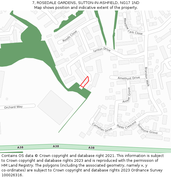 7, ROSEDALE GARDENS, SUTTON-IN-ASHFIELD, NG17 1ND: Location map and indicative extent of plot