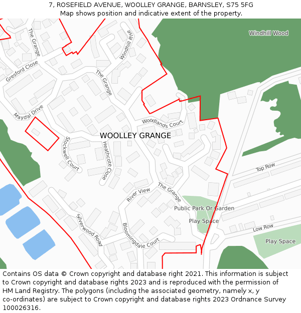 7, ROSEFIELD AVENUE, WOOLLEY GRANGE, BARNSLEY, S75 5FG: Location map and indicative extent of plot