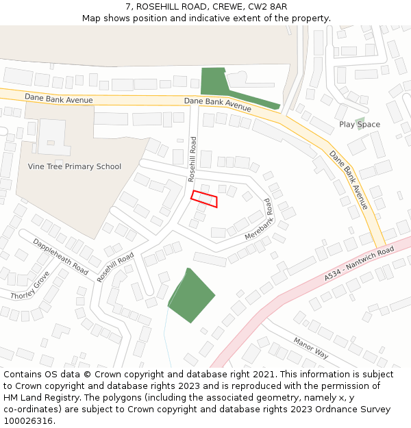 7, ROSEHILL ROAD, CREWE, CW2 8AR: Location map and indicative extent of plot