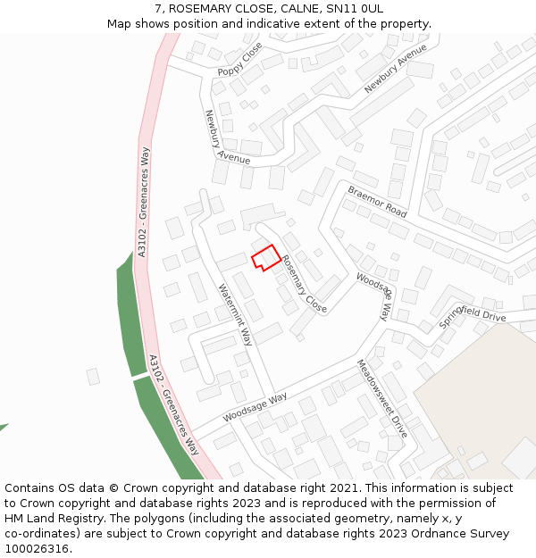 7, ROSEMARY CLOSE, CALNE, SN11 0UL: Location map and indicative extent of plot