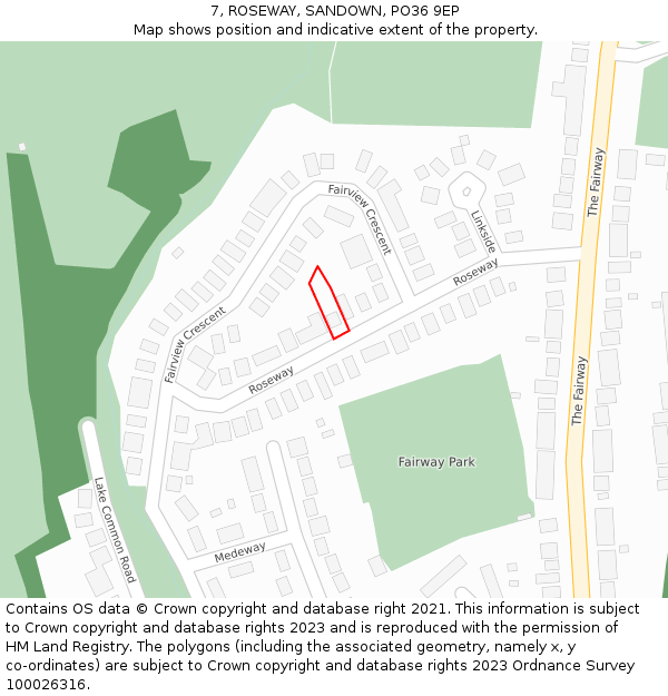 7, ROSEWAY, SANDOWN, PO36 9EP: Location map and indicative extent of plot