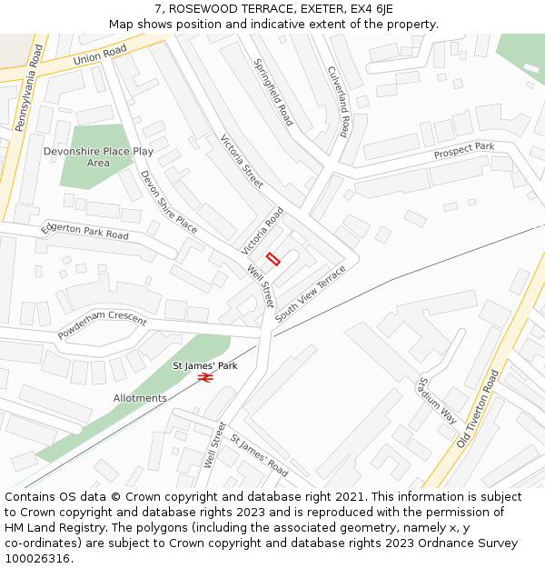 7, ROSEWOOD TERRACE, EXETER, EX4 6JE: Location map and indicative extent of plot