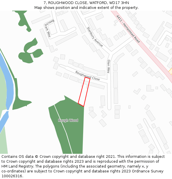 7, ROUGHWOOD CLOSE, WATFORD, WD17 3HN: Location map and indicative extent of plot