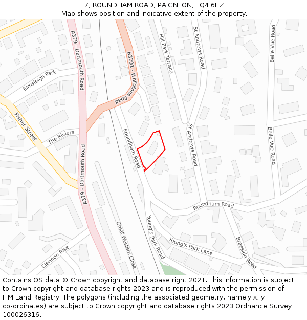 7, ROUNDHAM ROAD, PAIGNTON, TQ4 6EZ: Location map and indicative extent of plot