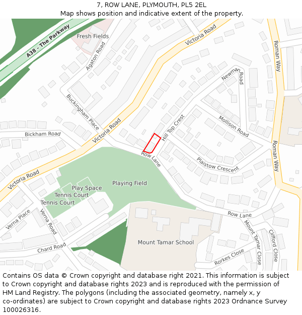 7, ROW LANE, PLYMOUTH, PL5 2EL: Location map and indicative extent of plot